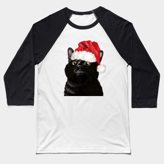 Christmas Black Cat Baseball T-Shirt by bignosework